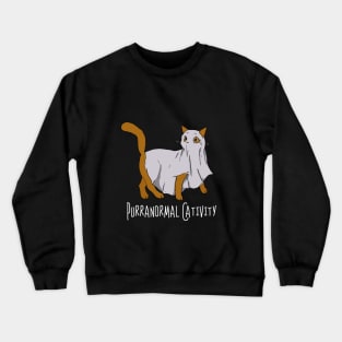 Purranormal Cativity Funny Horror Movie Sheet Ghost Parody for Cat Lovers Crewneck Sweatshirt